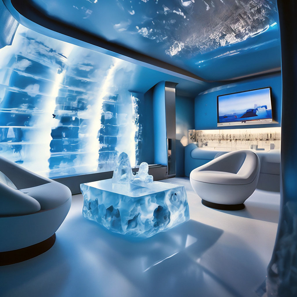 "Designer interior of the ice house" — image created in Shedevrum