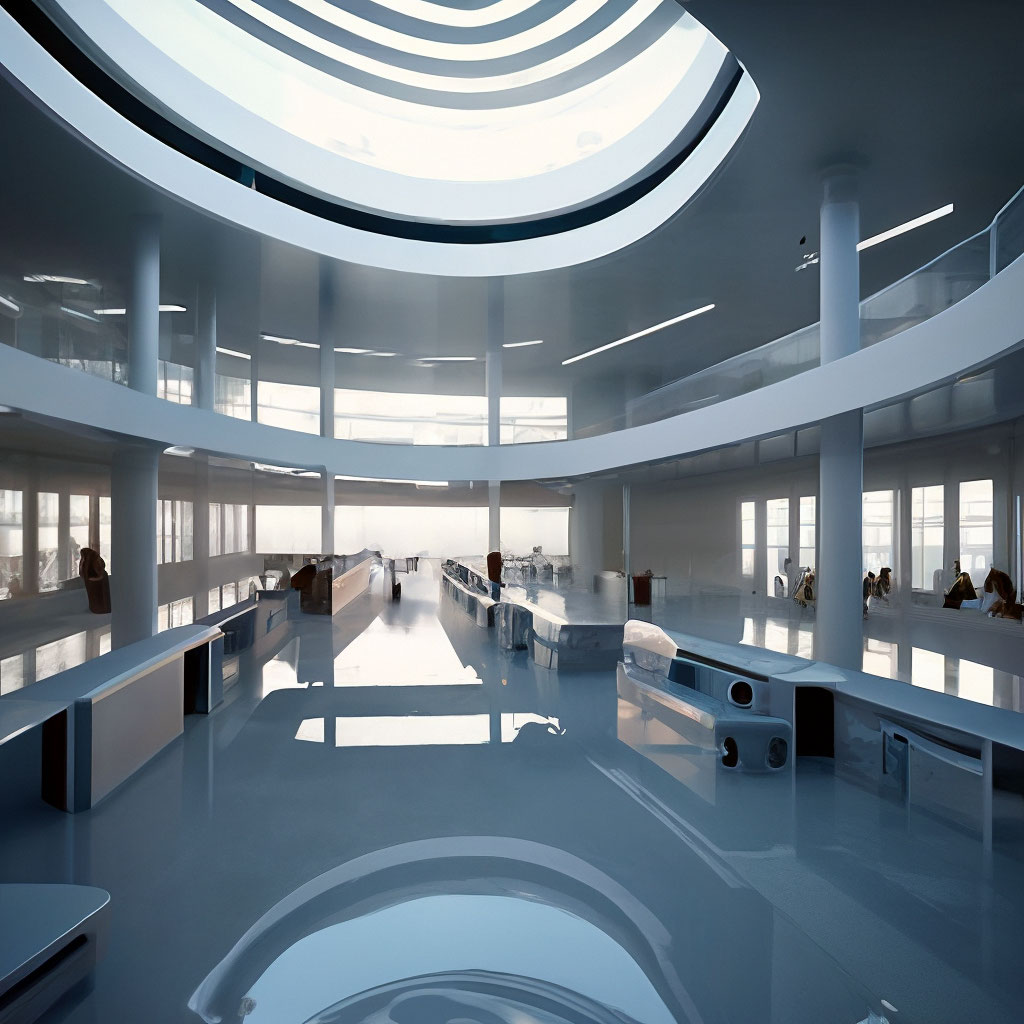 "Futuristic architecture of the school of the future, 3398, minimalism ...