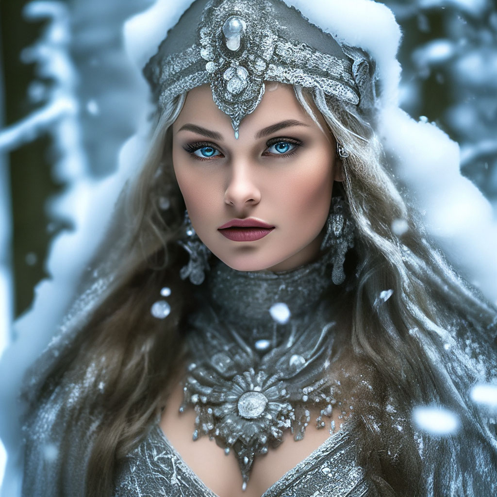 "The snow Slavic goddess plays in the snow-covered forest silver ...