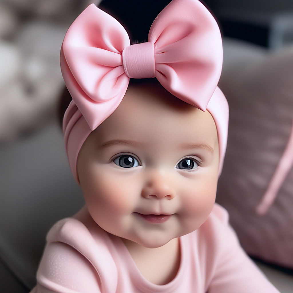 "A little baby with a pink bow on her head." — image created in Shedevrum
