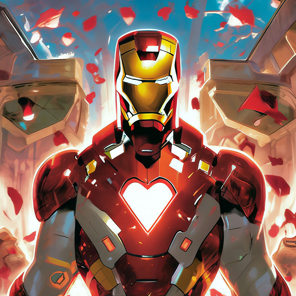 "Marvel comics, iron man, heart" — image created in Shedevrum