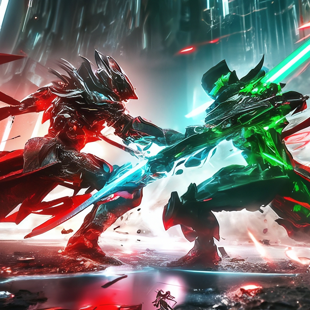 sci-fi-hi-tech-white-red-cyber-warrior-and-black-green-cyber-warrior