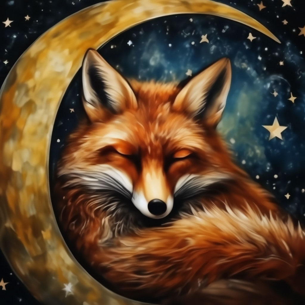 "The fox sleeps on the moon" — image created in Shedevrum