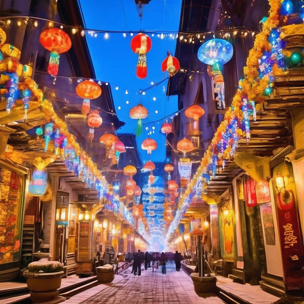 "The fabulous New Year street of the ancient city" — image created in ...