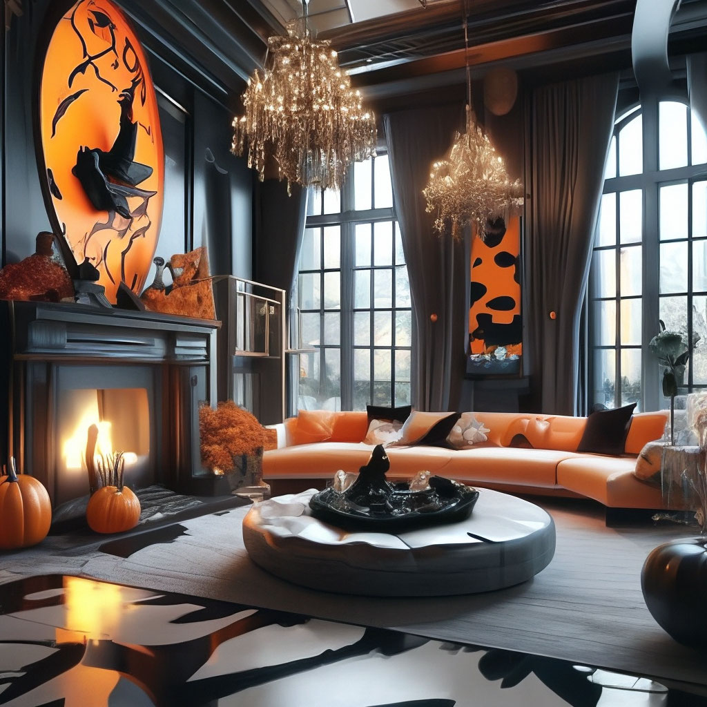 "Halloween 🎃 design interior, high detail" — image created in Shedevrum