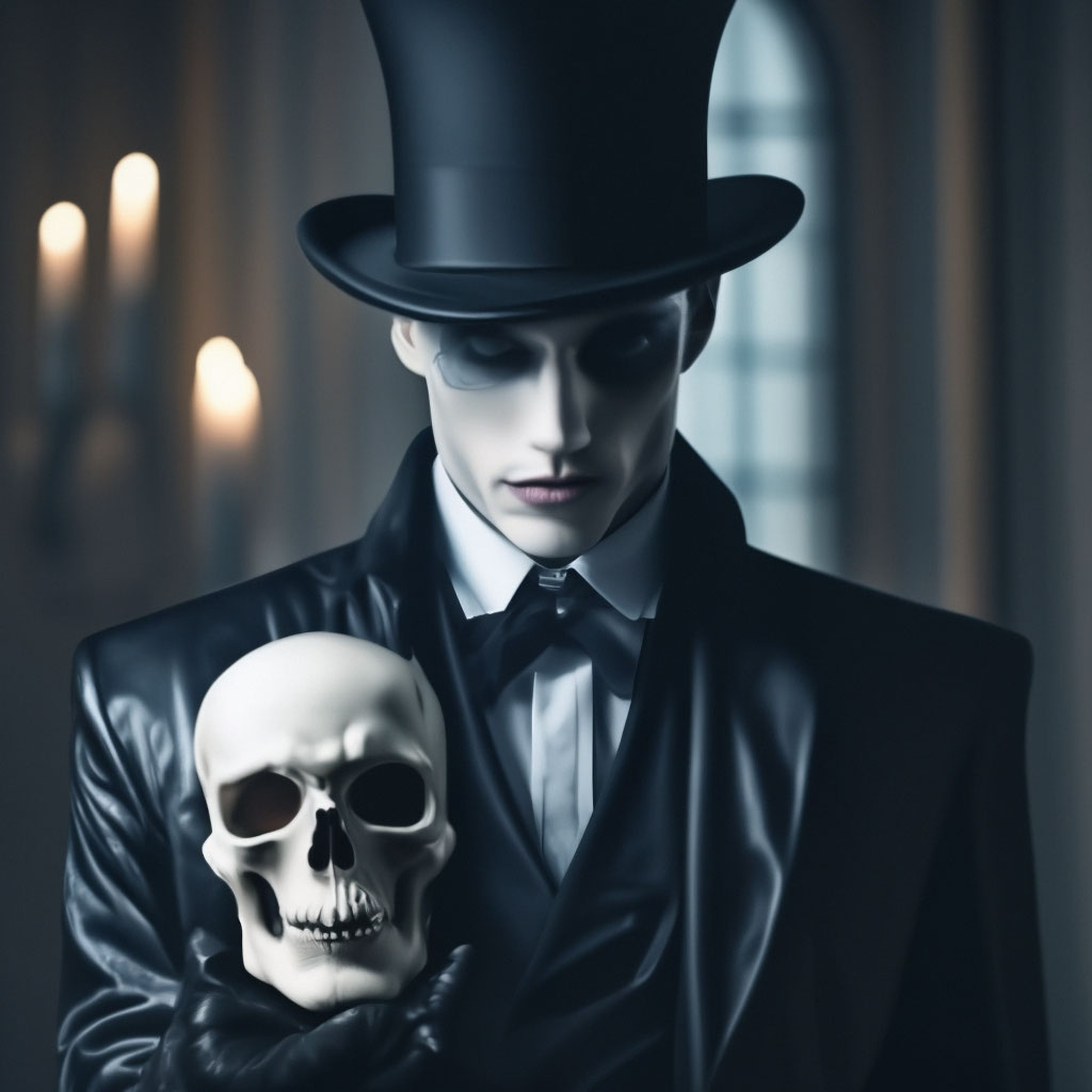 💀 horror, hyperrealism, gloomy, gothic, handsome demonic male magician ...
