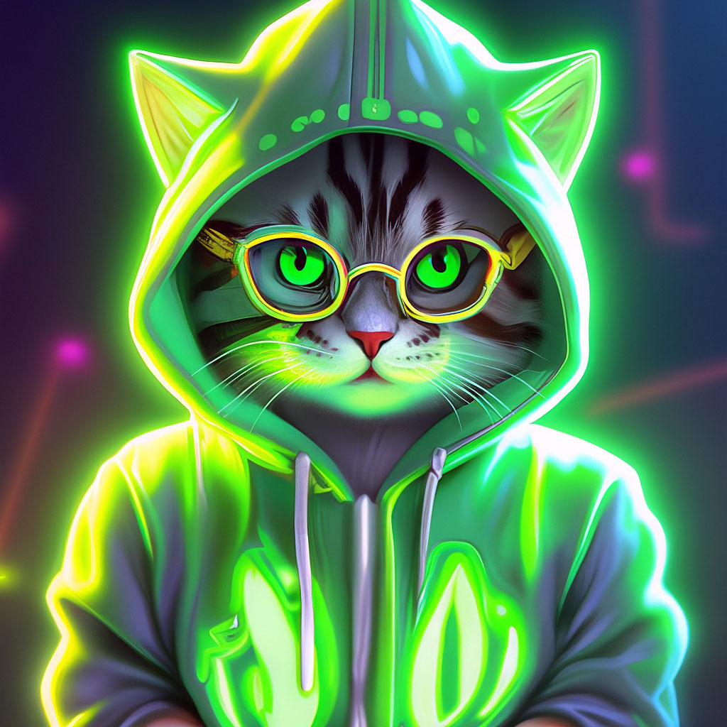 "Cute cartoon cute cat in a toxic hoodie with a hood on his head ...