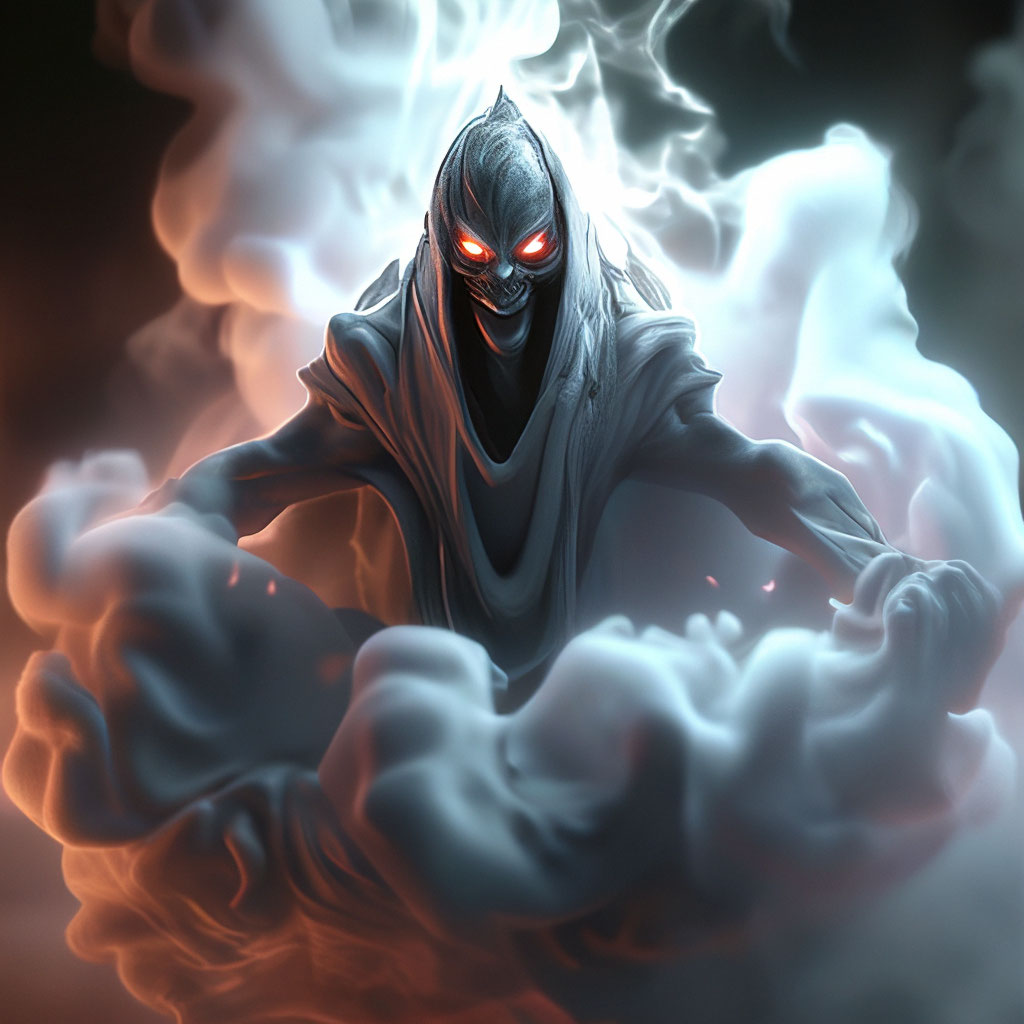  Evil Entity In The Center Of A 4d Smoke Cloud Swirling Inner Glow 