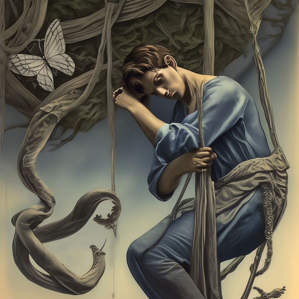 "Engraving+color A handsome young man hung upside down (full height ...