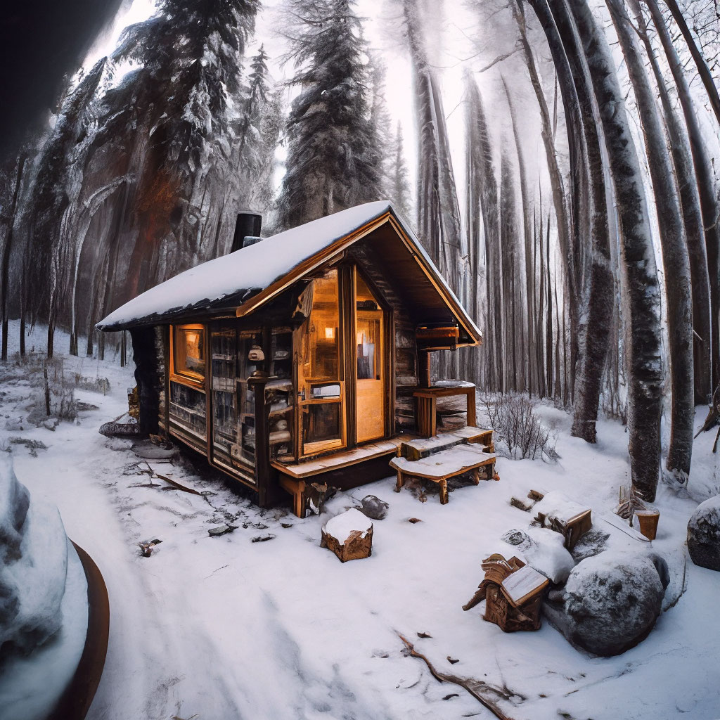 "Winter lives in a hut at the edge of the forest" — image created in ...