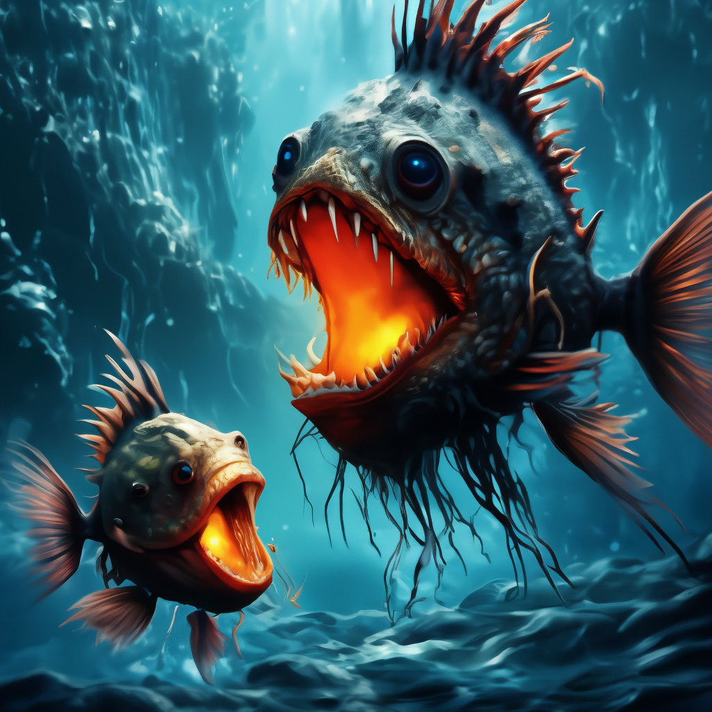 Water and anglerfish fiercely arguing at the bottom of the ocean ...