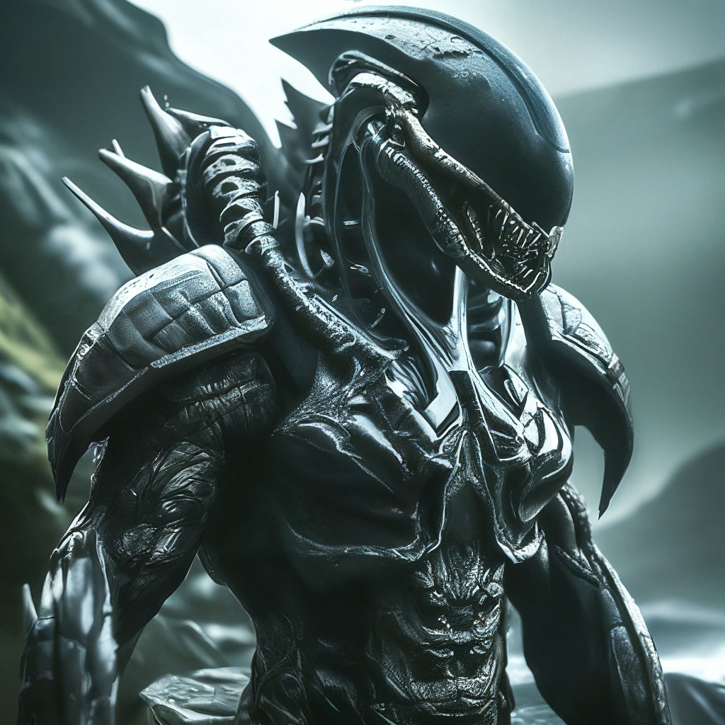 "Massive black alien power armor, venom, predatory alien creature ...
