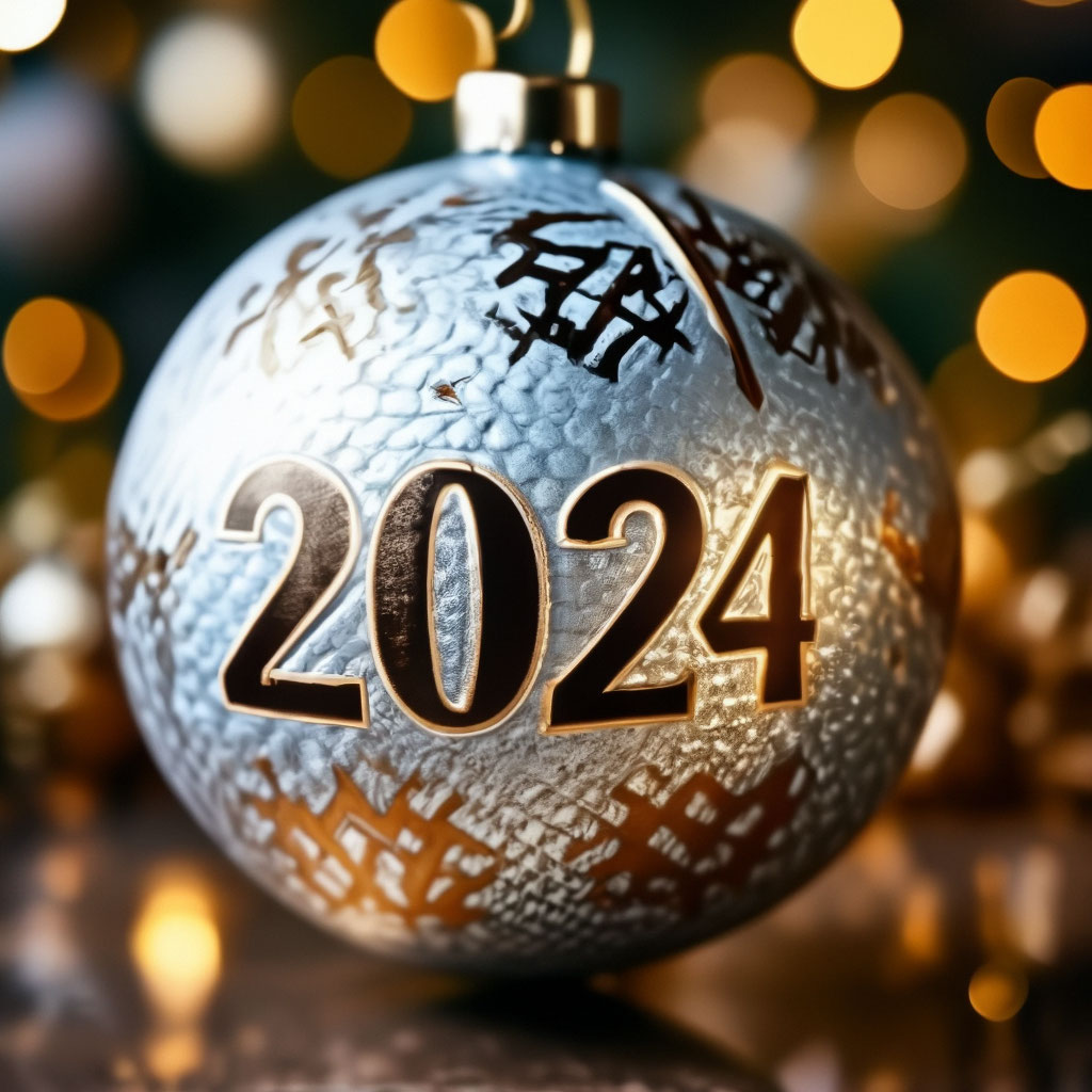 the inscription 2024, the numbers 2024 on the New Year's ball, the ...