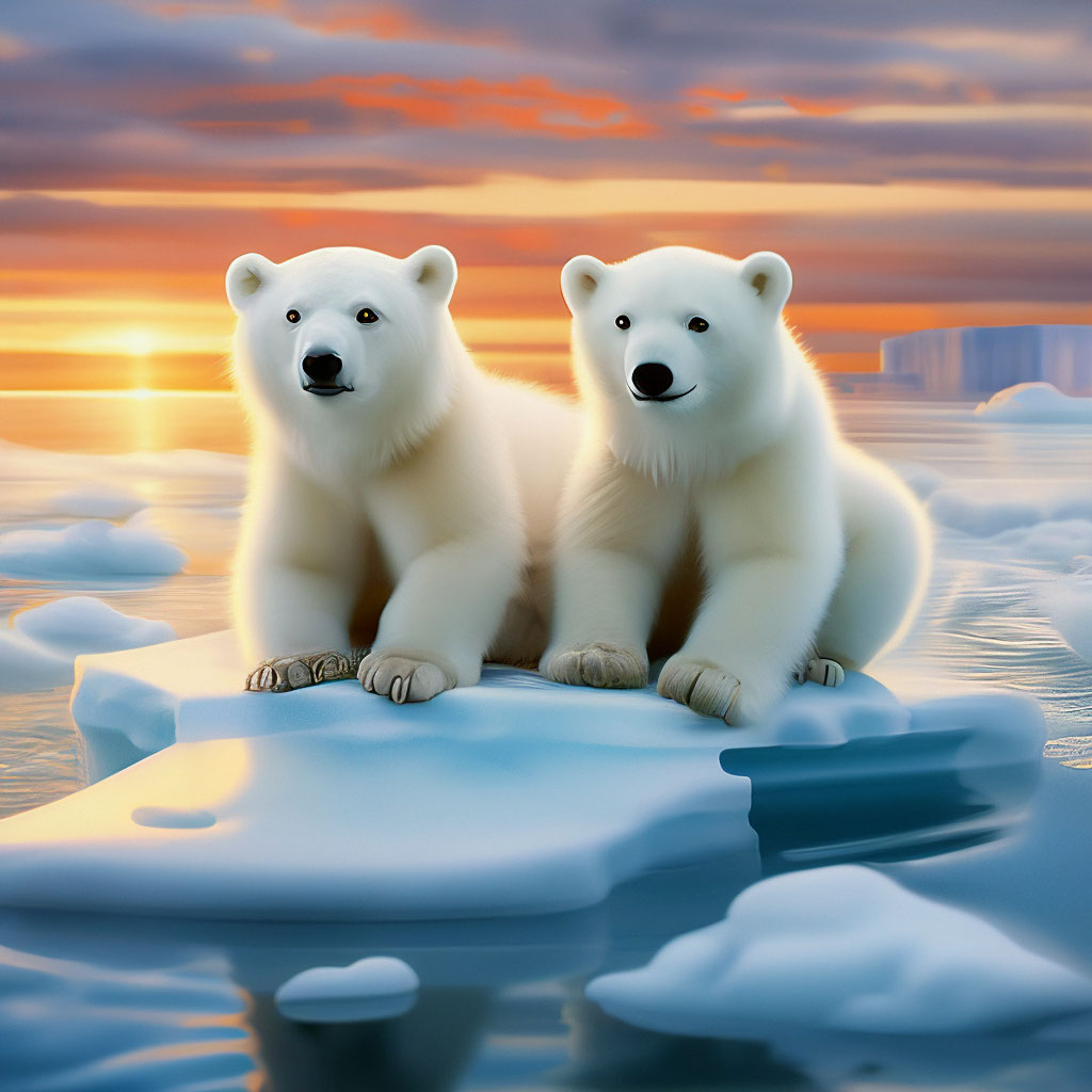 "Cute polar bears on an ice floe" — image created in Shedevrum