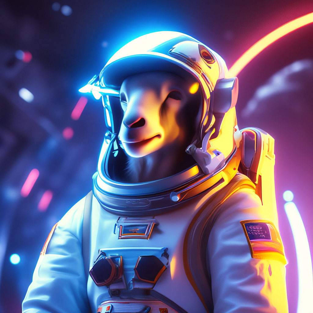 "Goat in a spacesuit, bright lighting, 4k, realistic, beautiful, neon ...