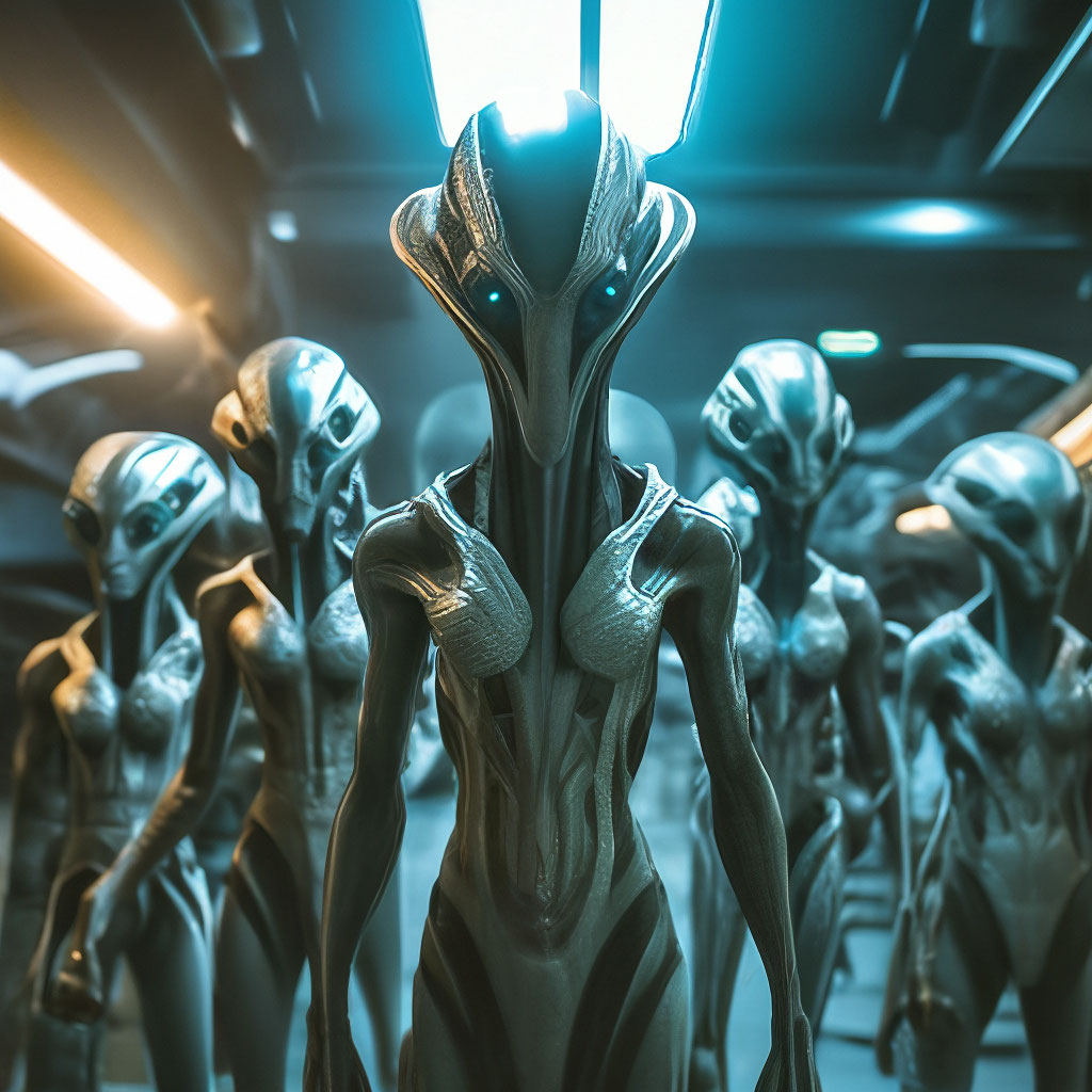 "Aliens from a planet with a lot of technology" — image created in ...