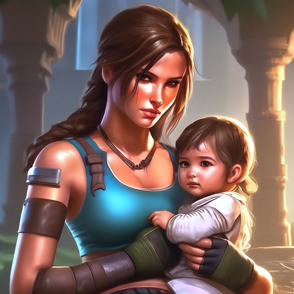  Lara Croft With A Baby Image Created In Shedevrum