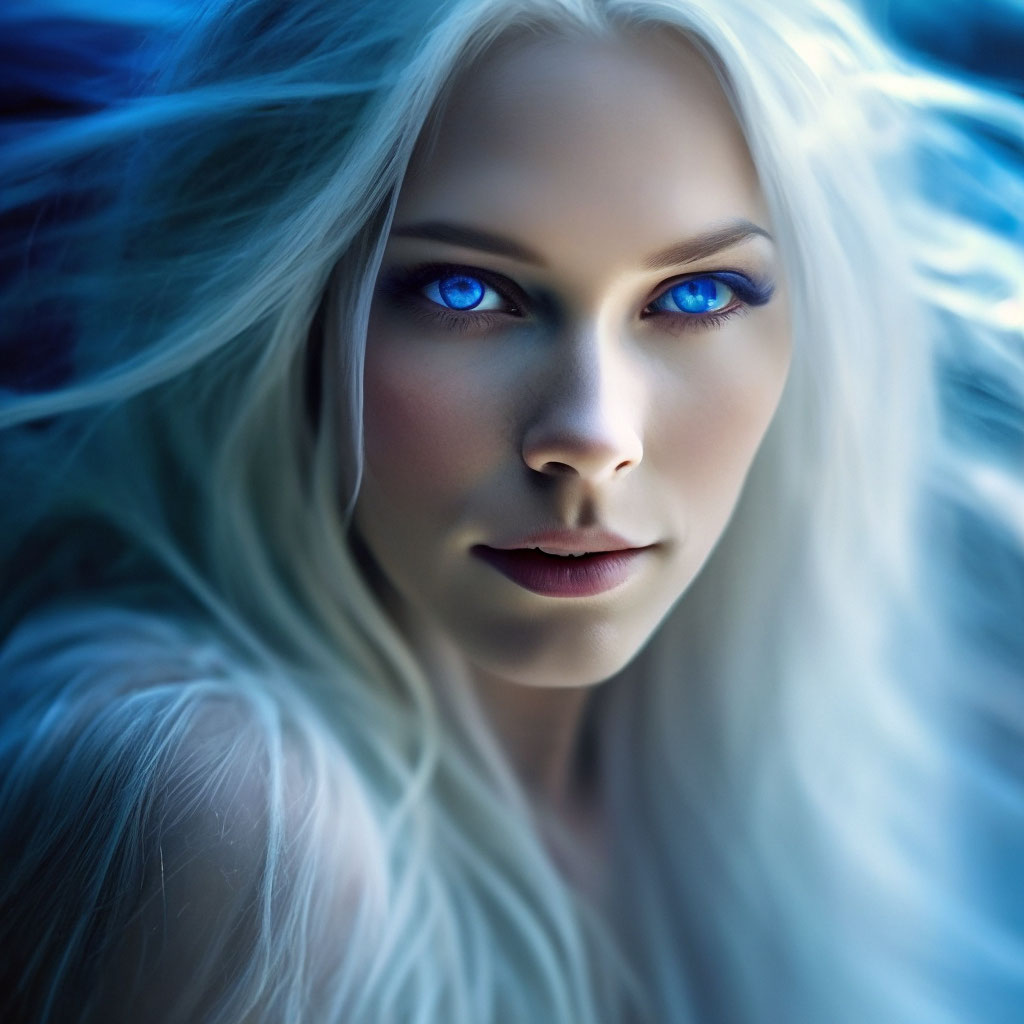 "Beautiful elf with expressive blue eyes and long white hair,elf ears ...