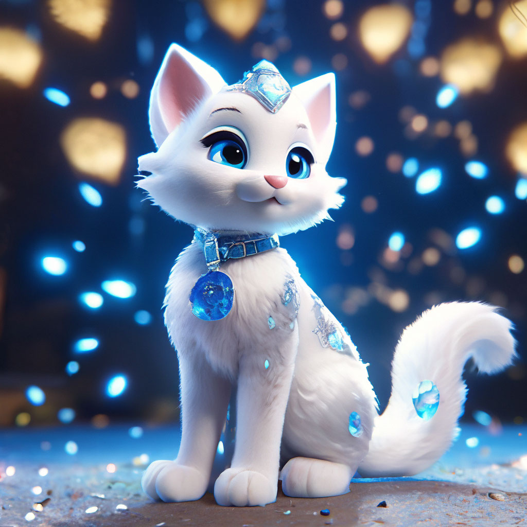 "Cartoon character a white cat with a silver coat and sparkling blue ...