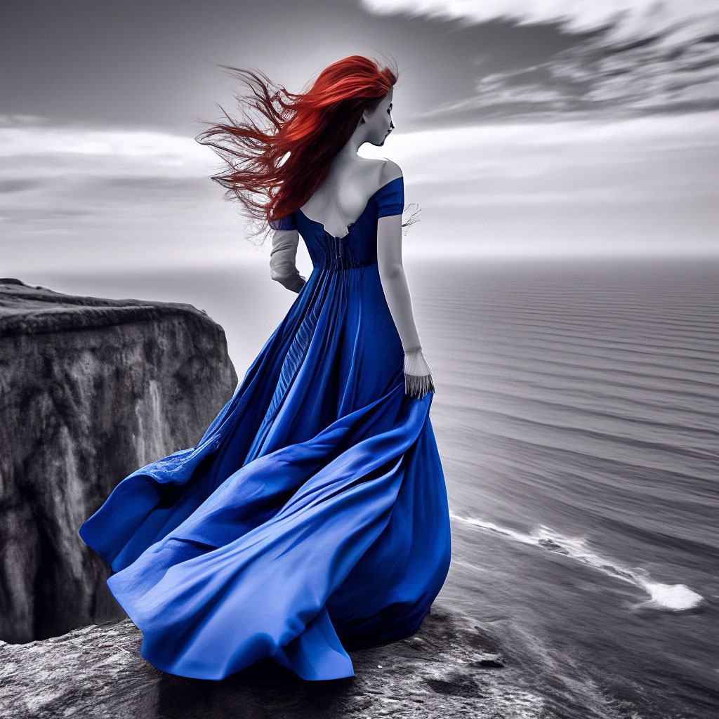 "A beautiful girl in a full - length long dress stands on the edge of a ...