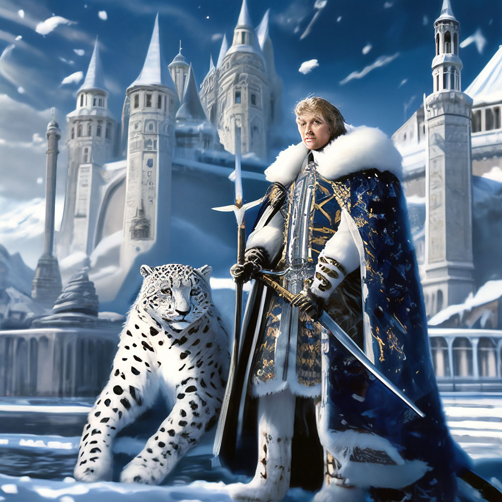 "The mural is patterned, the king and one snow leopard lies at the feet ...
