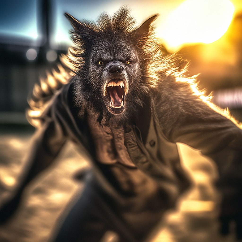 "Day, sun, man turns into a werewolf, 1024k, horror, depth of field ...