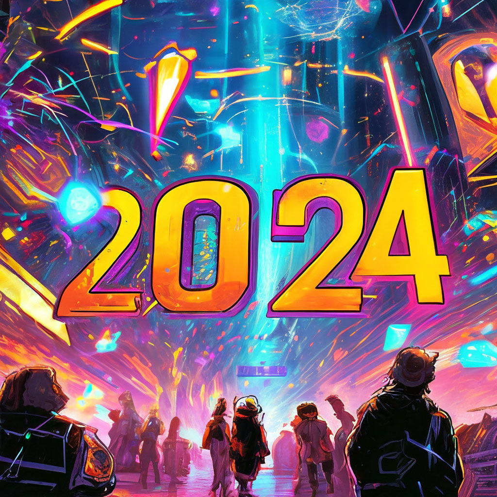 "Happy new year with "2024" text" — image created in Shedevrum
