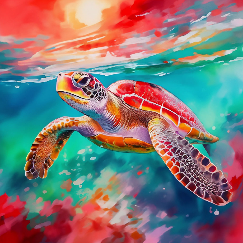 "A watercolor painting of a sea turtle, a digital painting, by Kubisi ...