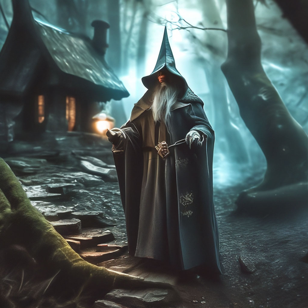 "Fantasy Wizard old book illustration ancient cottage in dark forest in ...