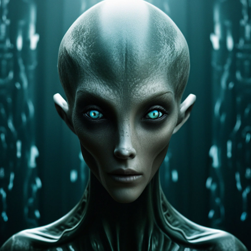"Alien with a human face, graphics" — image created in Shedevrum