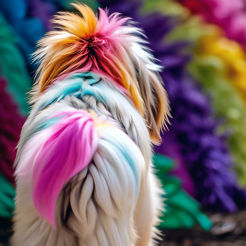 "Fluffy tail of a variously colored dog" — image created in Shedevrum