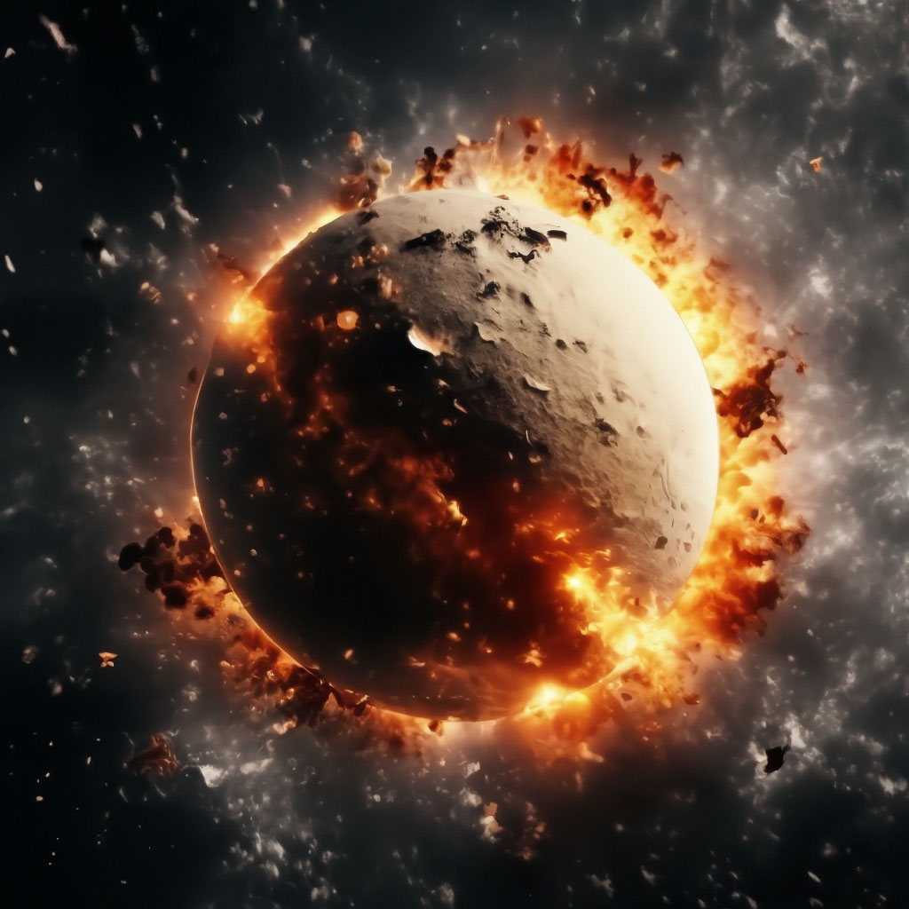 "An explosion in the shape of the moon inside the cosmos stars white ...