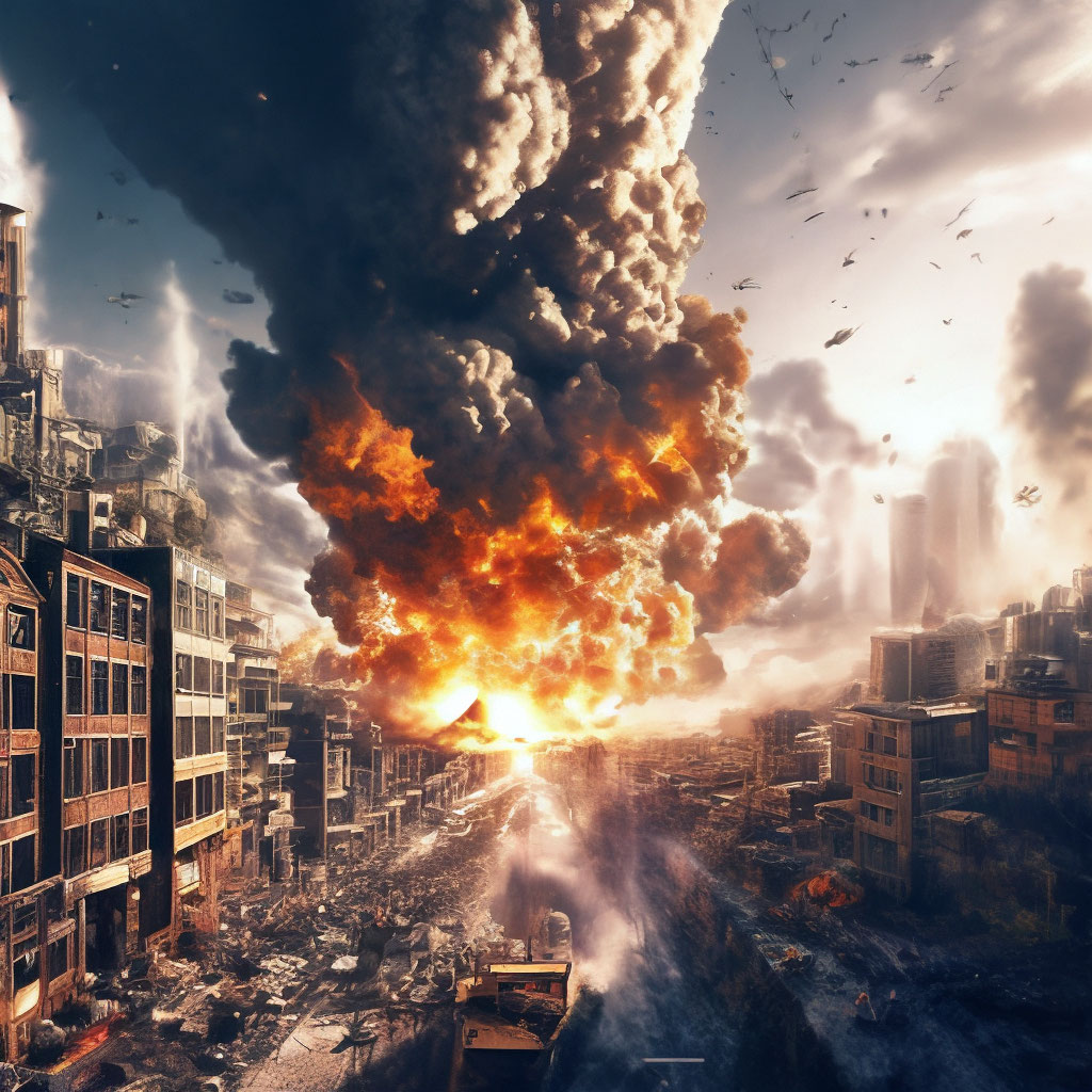 "A very huge explosion of an entire city" — image created in Shedevrum