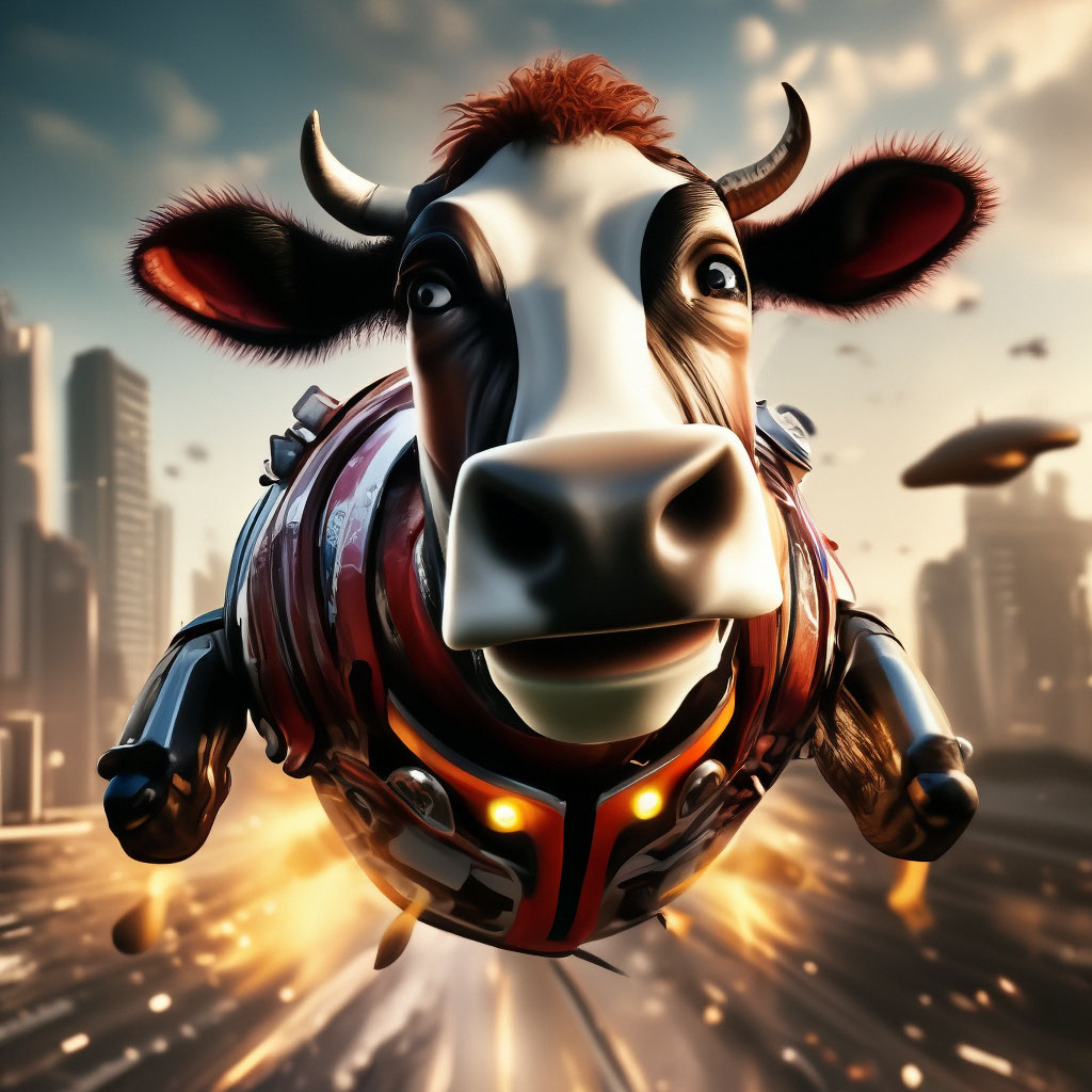 "Creep super cow, funny, flying to save the world from the invasion of ...