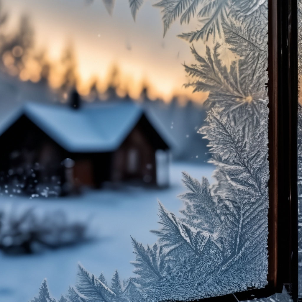 "Window with beautiful swirls of frosty patterns on the glass,winter ...