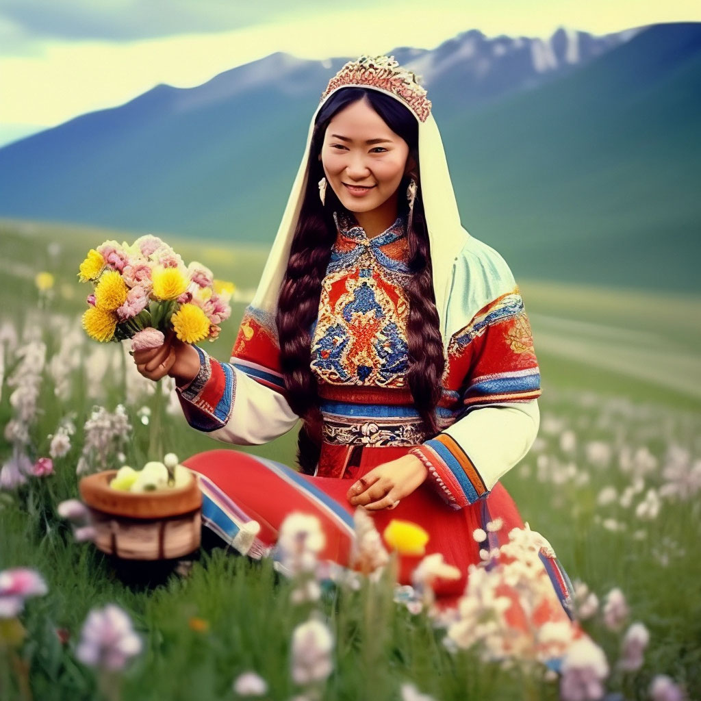 Рыжая обнажённая женщина собирает полевые цветы