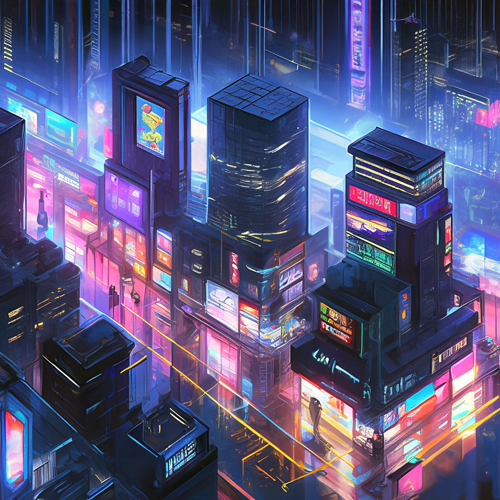 Ночной Токио, night Tokyo, cyberpunk…» — создано в Шедевруме