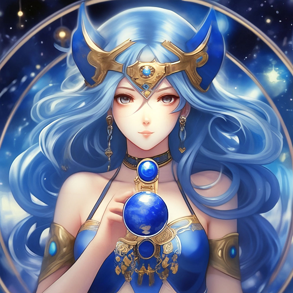 Anime girl by the zodiac sign libra . The color is azure