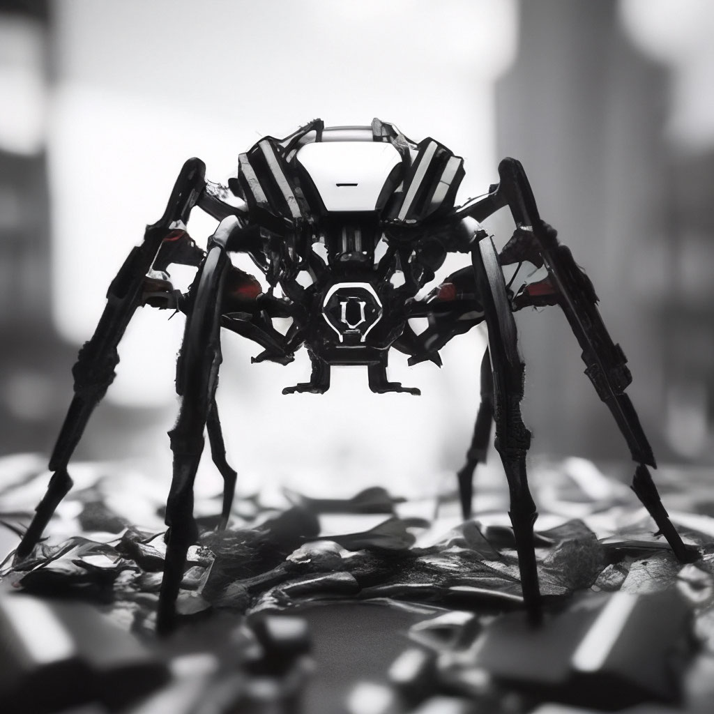 Черно белый паук робот, 4k» — создано в Шедевруме