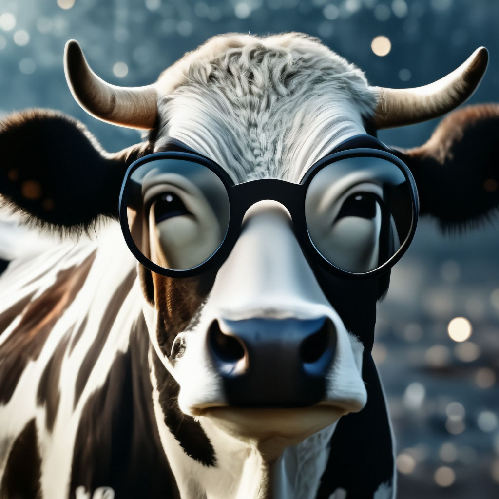 Весёлая корова в очках meme , 50 …» — создано в Шедевруме