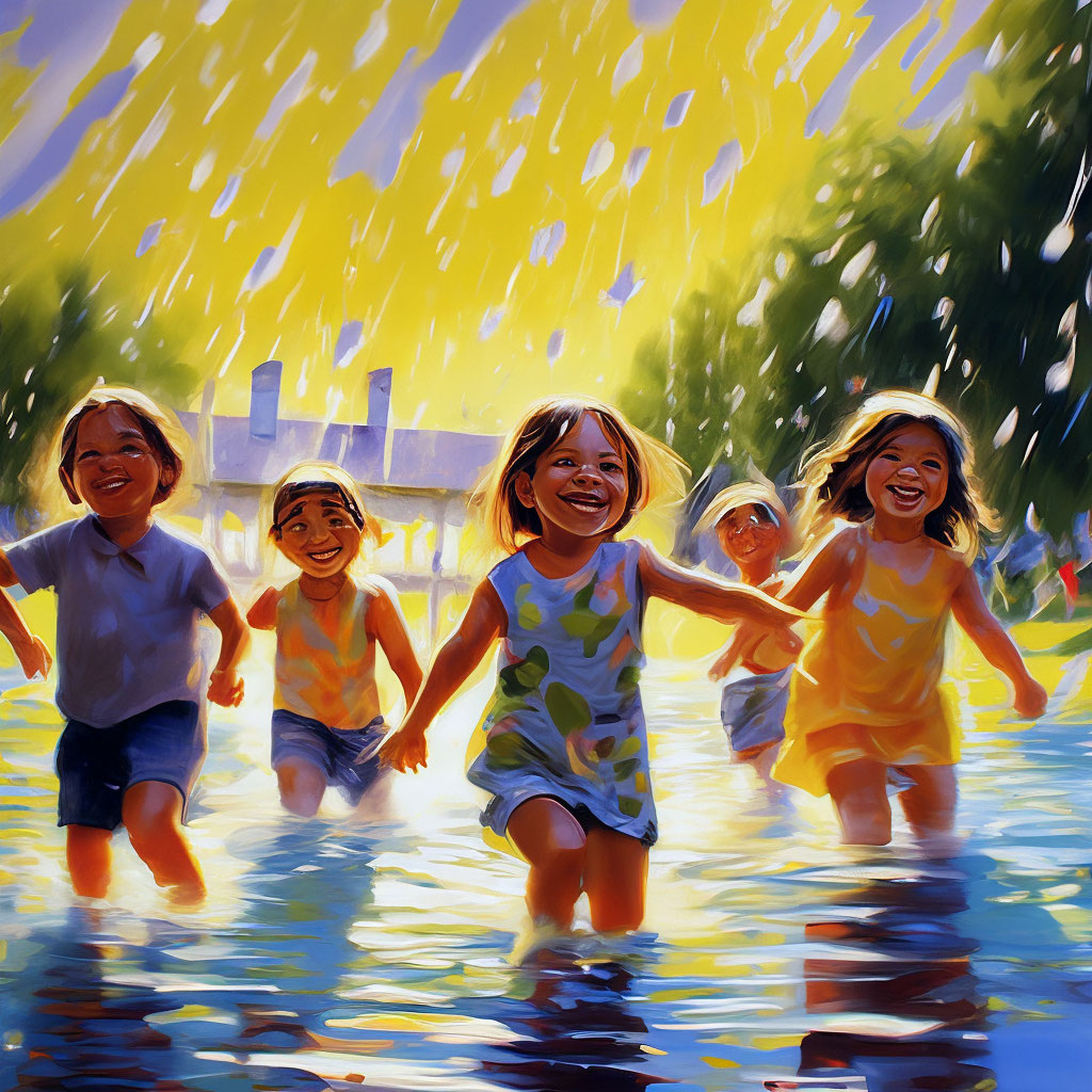 Дети купаются в реке плескаться и учиться плавать