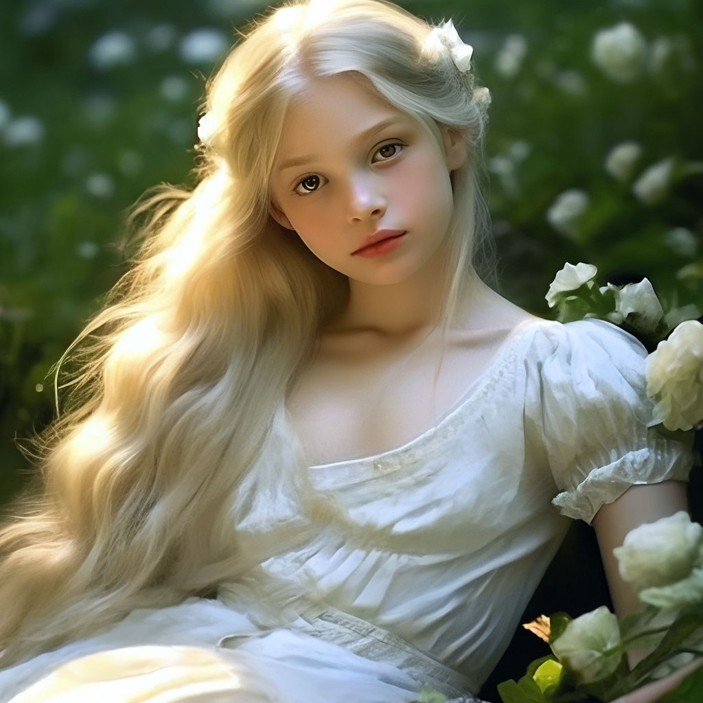 The most beautiful white-skinned innocence, a nymphet girl with pigtails, w...
