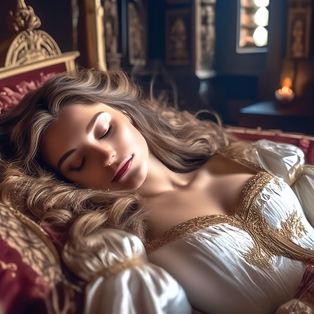 Красивая спящая красавица спит в …» — создано в Шедевруме