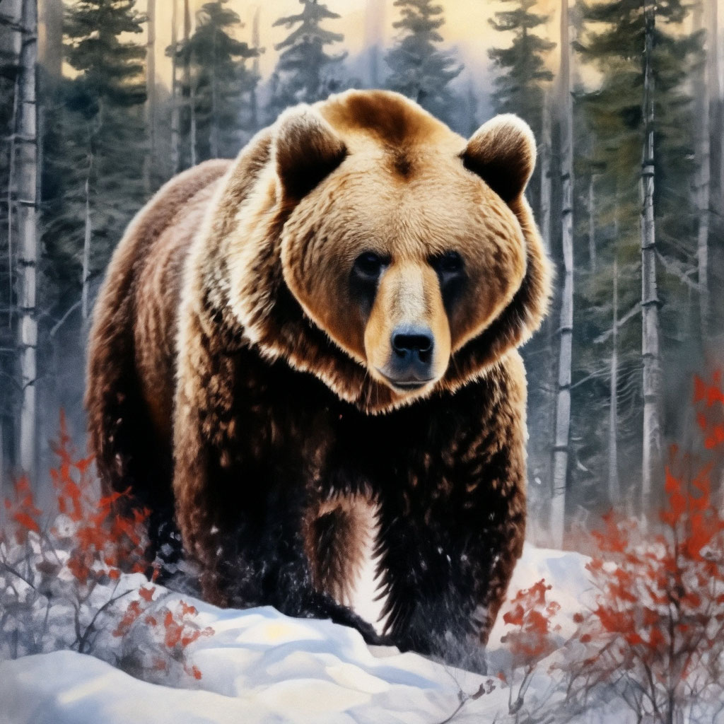 Бурый медведь зимой в тайге, вид …» — создано в Шедевруме