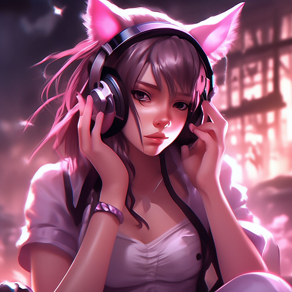 Розовая аниме девушка геймер котенок…» — создано в Шедевруме