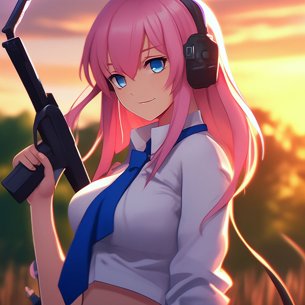 Anime girl with an AK-47 in her hand… — image created in Shedevrum