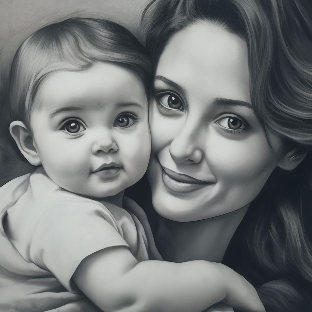 Малыш и мама, рисунок, портрет …» — создано в Шедевруме
