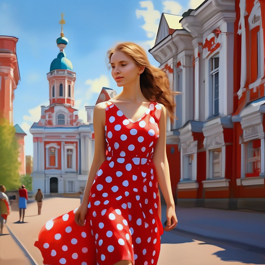 Красивая девушка в красном платье в…» — создано в Шедевруме