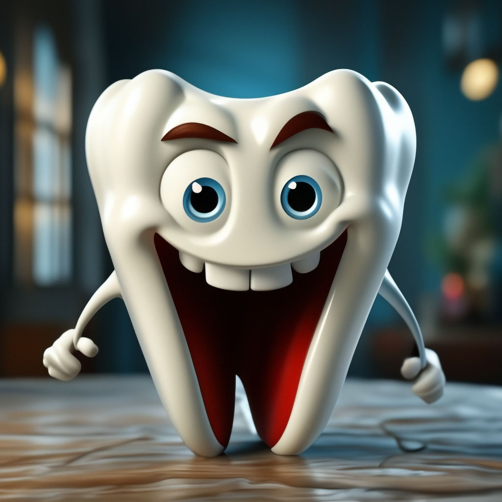 Симпатичный здоровый блестящий характер мультяшного зуба, - изображение в векторном виде