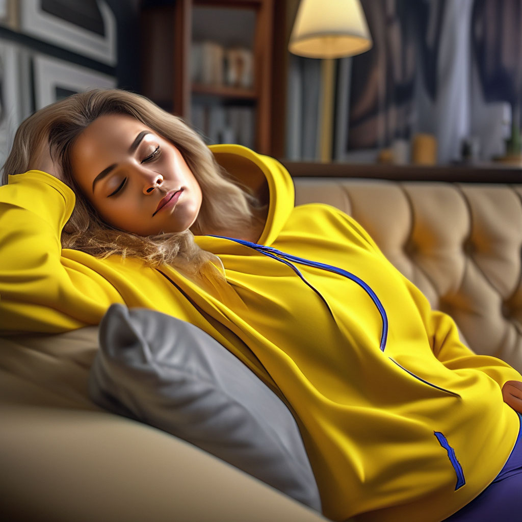 Пьяная баба лежит на диване, желтый…» — создано в Шедевруме
